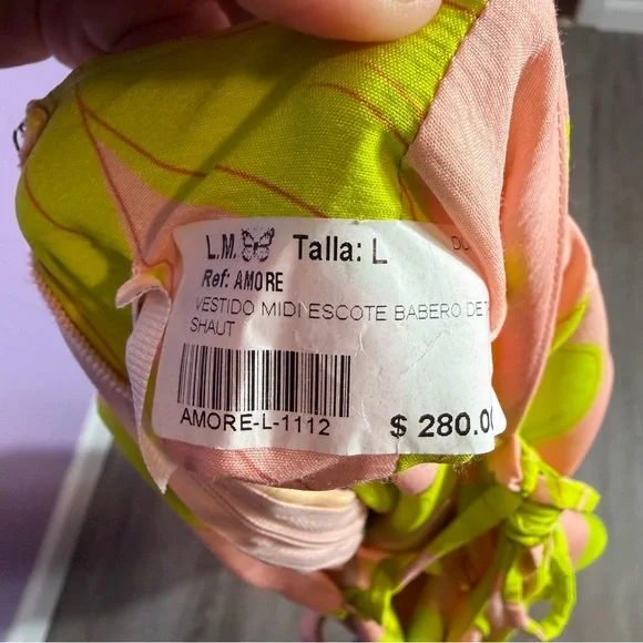 Liliana Meza Pink and Green Satin Maxi Dress Size Large - Picture 11 of 12